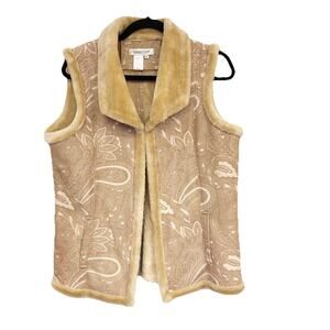 Coldwater Creek Vest Womens M Faux Fur Lined Paisley Sleeveless Winter Coat